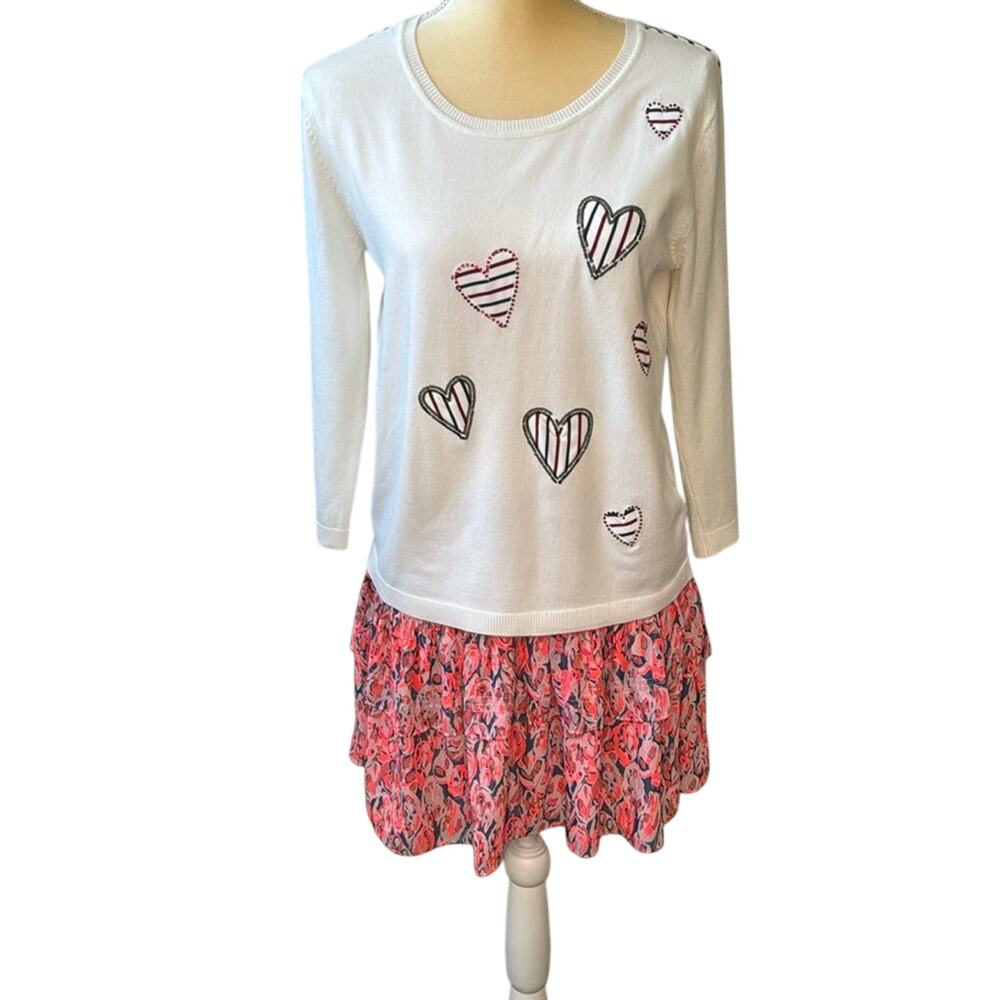 Hearts Kawaii Sweater embellished Sequins Stripes Pullover Top Medium